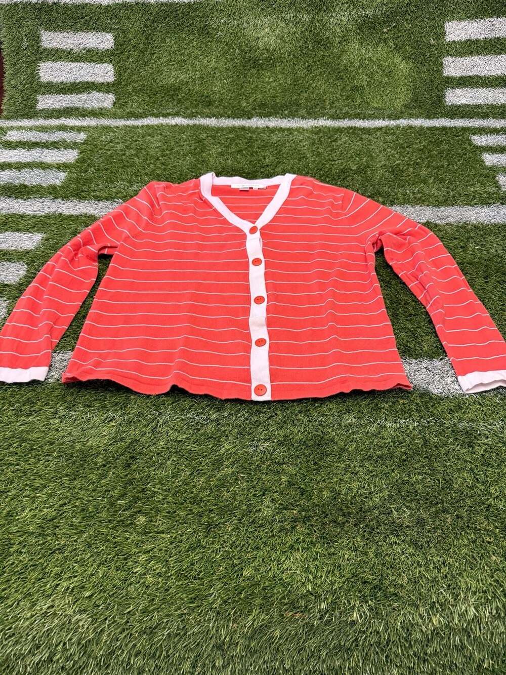Compositions Red and White Striped Cardigan